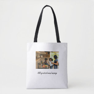 simple minimal add photo collage name family mom tote bag