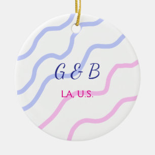 SIMPLE MINIMAL add your couple name city name text Ceramic Tree Decoration