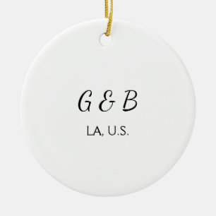 SIMPLE MINIMAL add your couple name city name text Ceramic Tree Decoration