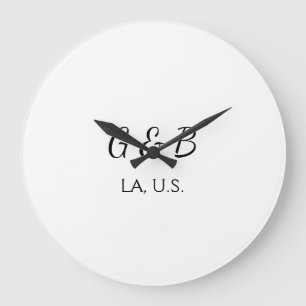 SIMPLE MINIMAL add your couple name city name text Large Clock