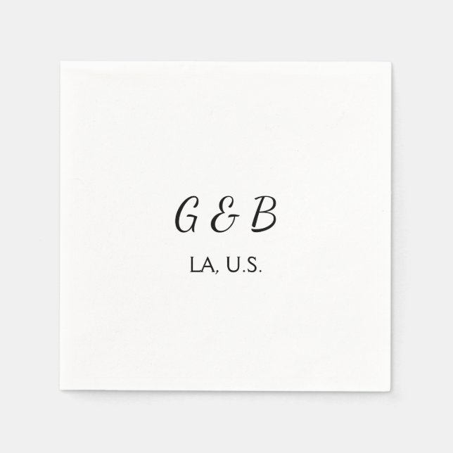 SIMPLE MINIMAL add your couple name city name text Napkin (Front)