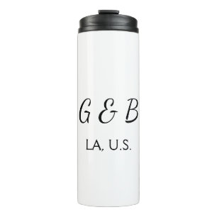 SIMPLE MINIMAL add your couple name city name text Thermal Tumbler
