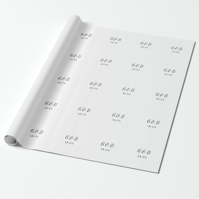 SIMPLE MINIMAL add your couple name city name text Wrapping Paper (Unrolled)