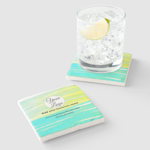 simple minimal add your logo/design BLUE YELLOW T Stone Coaster