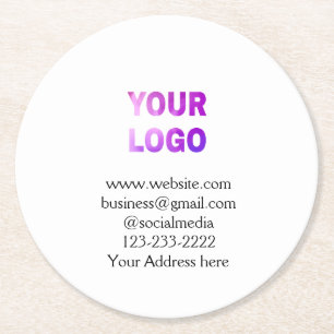 simple minimal add your logo/design here text pos round paper coaster