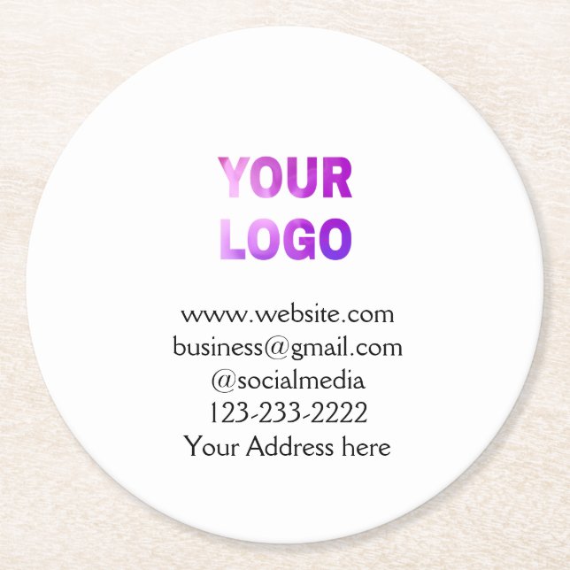 simple minimal add your logo/design here text  pos round paper coaster (Front)