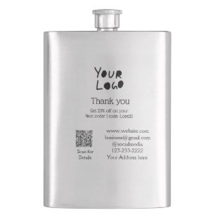 simple minimal add your logo/design here text Q R Hip Flask