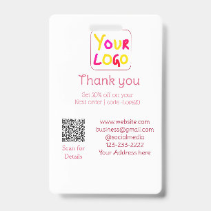 simple minimal add your logo/design here text Q R ID Badge