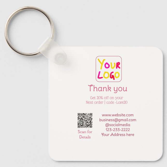 simple minimal add your logo/design here text Q R Key Ring (Front)