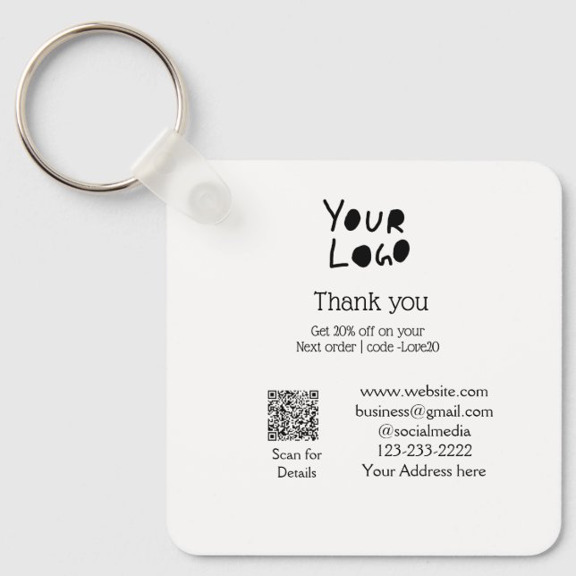 simple minimal add your logo/design here text Q R Key Ring (Front)