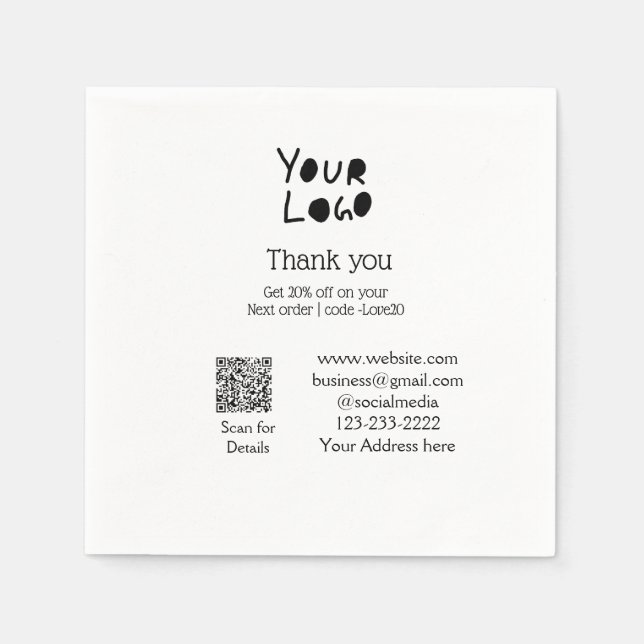simple minimal add your logo/design here text Q R Napkin (Front)