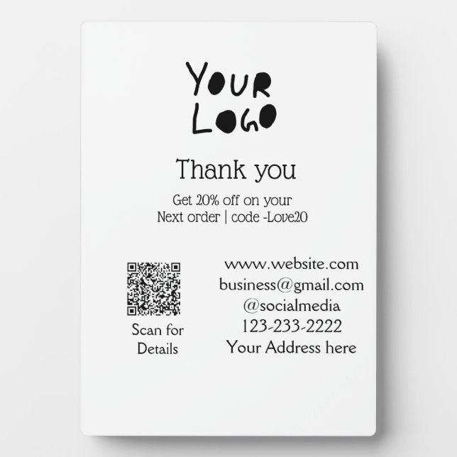 simple minimal add your logo/design here text Q R Plaque (Front)