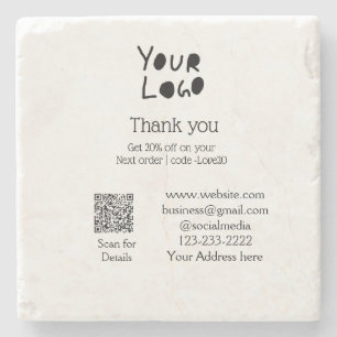 simple minimal add your logo/design here text Q R Stone Coaster