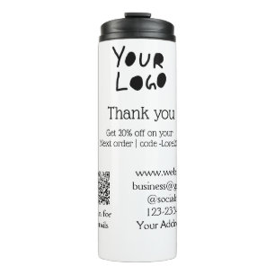 simple minimal add your logo/design here text Q R Thermal Tumbler