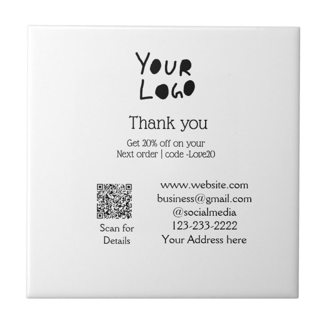 simple minimal add your logo/design here text Q R Tile (Front)