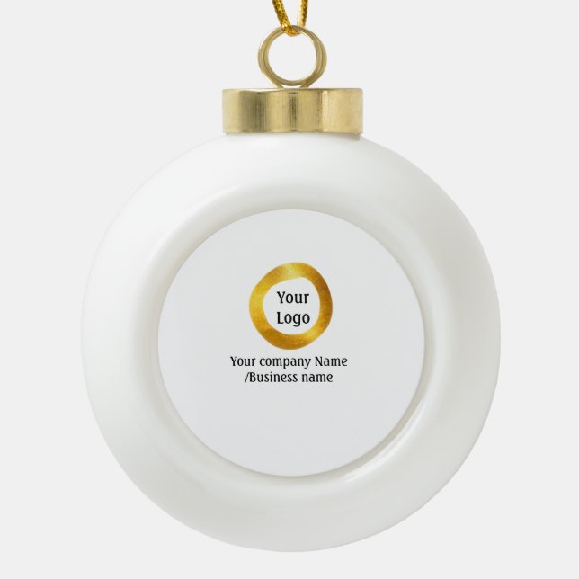 simple minimal add your logo gold website social t ceramic ball christmas ornament (Front)