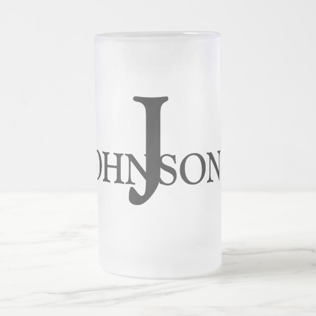 simple minimal add your name MONOGRAM GROOMSMEN    Frosted Glass Beer Mug (Center)