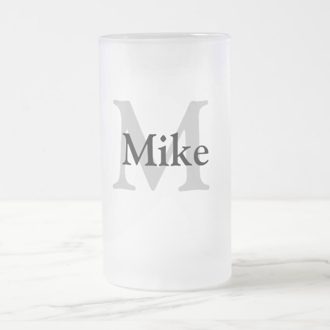 simple minimal add your name MONOGRAM GROOMSMEN   Frosted Glass Beer Mug (Center)