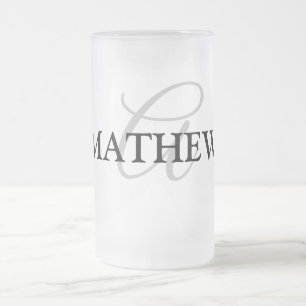 simple minimal add your name MONOGRAM GROOMSMEN    Frosted Glass Beer Mug