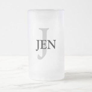 simple minimal add your name MONOGRAM GROOMSMEN Frosted Glass Beer Mug