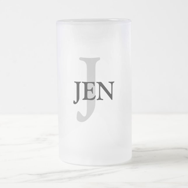 simple minimal add your name MONOGRAM GROOMSMEN    Frosted Glass Beer Mug (Center)
