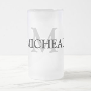 simple minimal add your name MONOGRAM GROOMSMEN    Frosted Glass Beer Mug