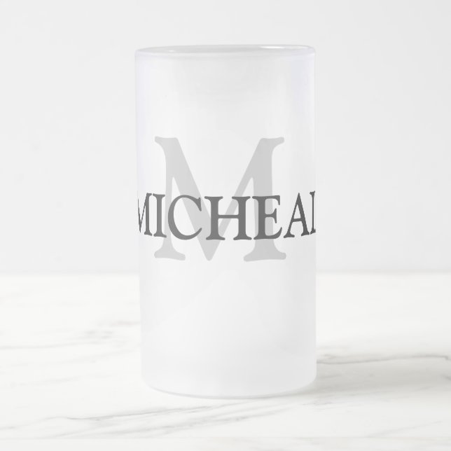 simple minimal add your name MONOGRAM GROOMSMEN    Frosted Glass Beer Mug (Center)