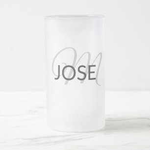 simple minimal add your name MONOGRAM GROOMSMEN    Frosted Glass Beer Mug