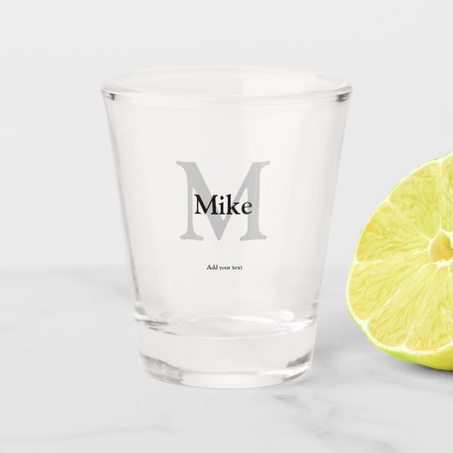 simple minimal add your name MONOGRAM GROOMSMEN  Shot Glass (Front)