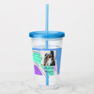 simple minimal add your name photo blue green purp acrylic tumbler