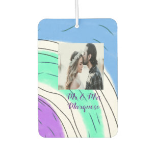 simple minimal add your name photo blue green purp car air freshener