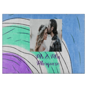 simple minimal add your name photo blue green purp cutting board