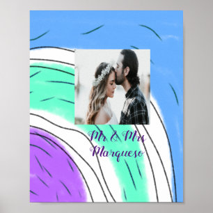 simple minimal add your name photo blue green purp poster