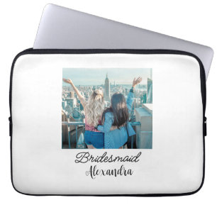 simple minimal add your name photo bridesmaid name laptop sleeve