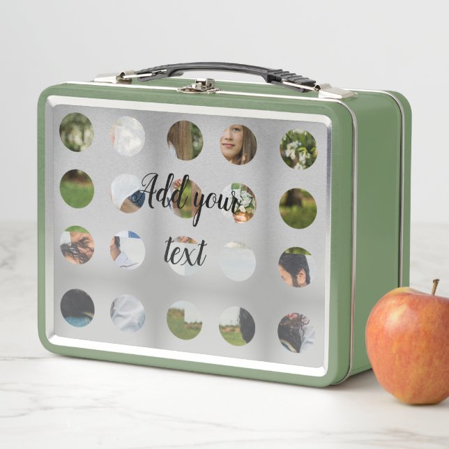 simple minimal add your name photo collage metal lunch box (In Situ)