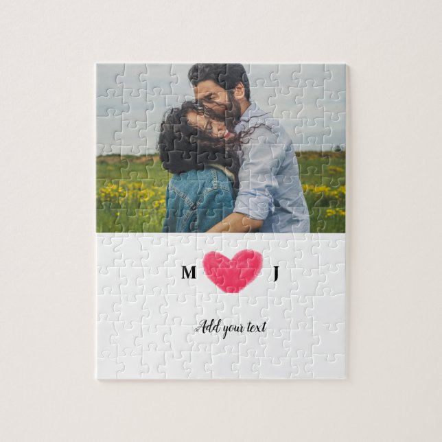 simple minimal add your name photo monogram  invit jigsaw puzzle (Vertical)