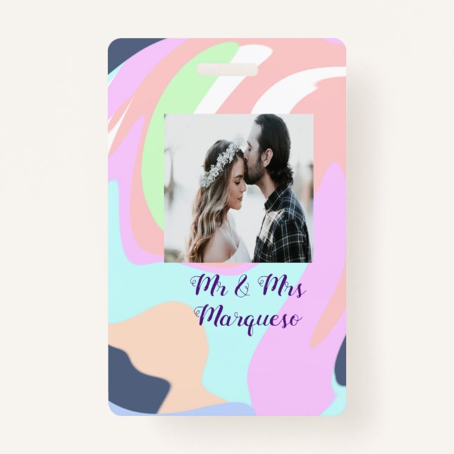 simple minimal add your name photo pastel paint ef ID badge (Front)