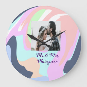 simple minimal add your name photo pastel paint ef large clock