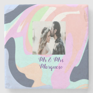 simple minimal add your name photo pastel paint ef stone coaster