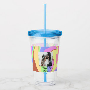 simple minimal add your name photo pink blue green acrylic tumbler