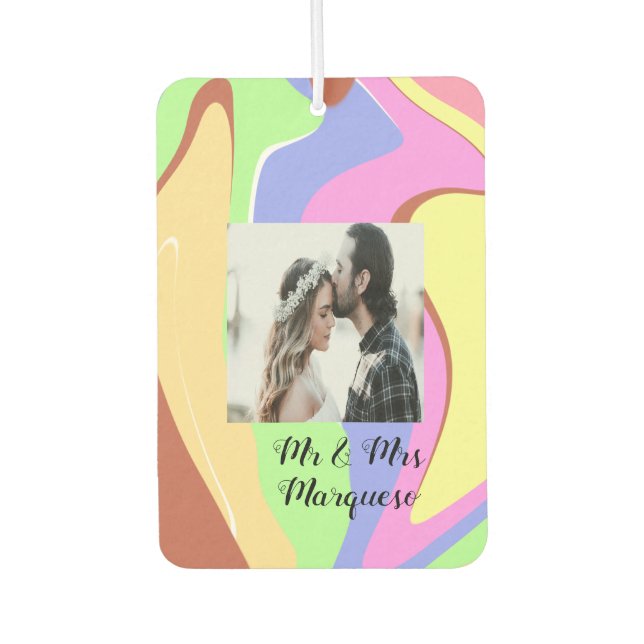 simple minimal add your name photo pink blue green car air freshener (Front)