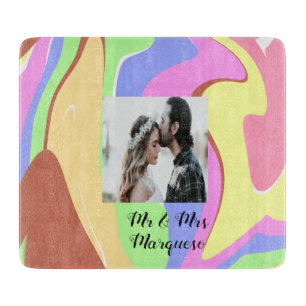 simple minimal add your name photo pink blue green cutting board