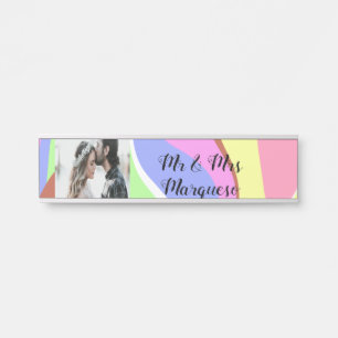 simple minimal add your name photo pink blue green door sign