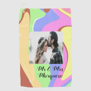 simple minimal add your name photo pink blue green golf towel