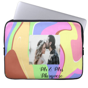 simple minimal add your name photo pink blue green laptop sleeve