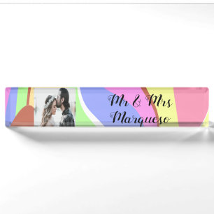 simple minimal add your name photo pink blue green nameplate