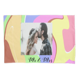 simple minimal add your name photo pink blue green pillowcase