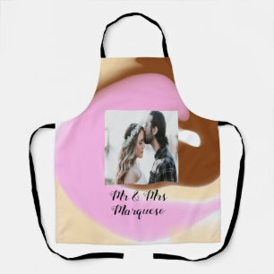 simple minimal add your name photo pink yellow bro apron