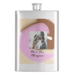 simple minimal add your name photo pink yellow bro hip flask