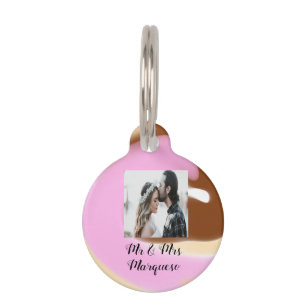 simple minimal add your name photo pink yellow bro pet tag